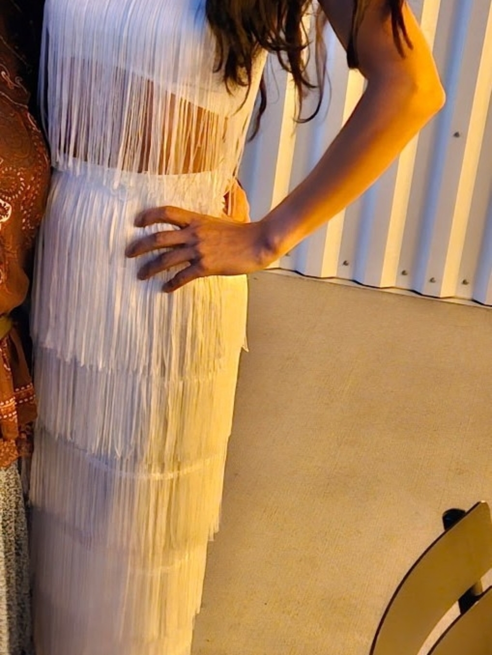 12th Tribe Cream Fringe Maxi Dress